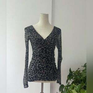 INC International Concepts Black and Gray Animal Print Blouse